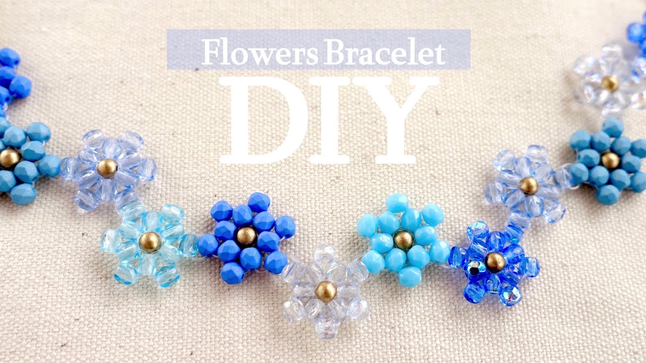 DIY💙Beaded Flowers Bracelet with Czech Fire-Polished Tutorial