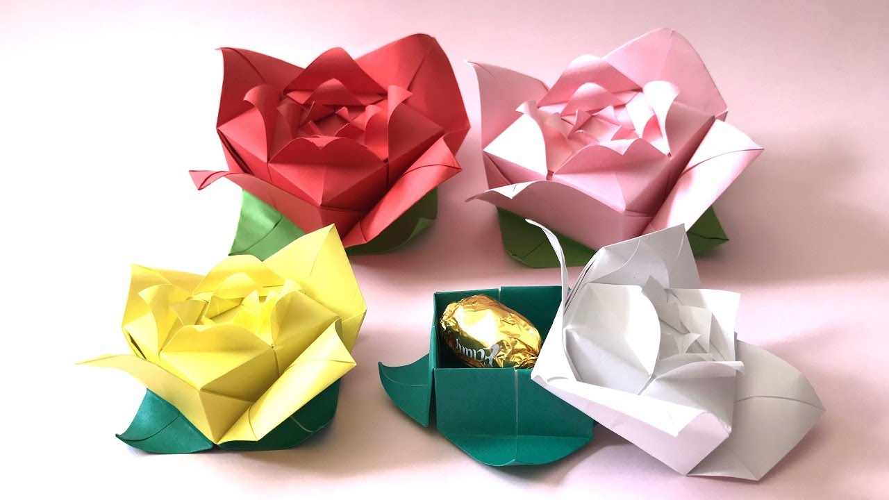 折り紙 バラの花の箱 折り方 Origami rose flower box tutorial
