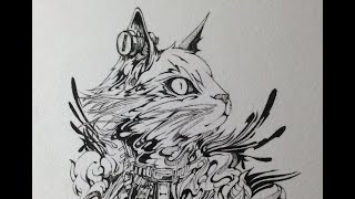 ペン画】ごちゃごちゃしたスチームパンク世界の描き方2 - YouTube