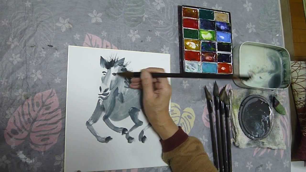 水墨画（sumi-e）駆ける馬の描き方動画 - YouTube