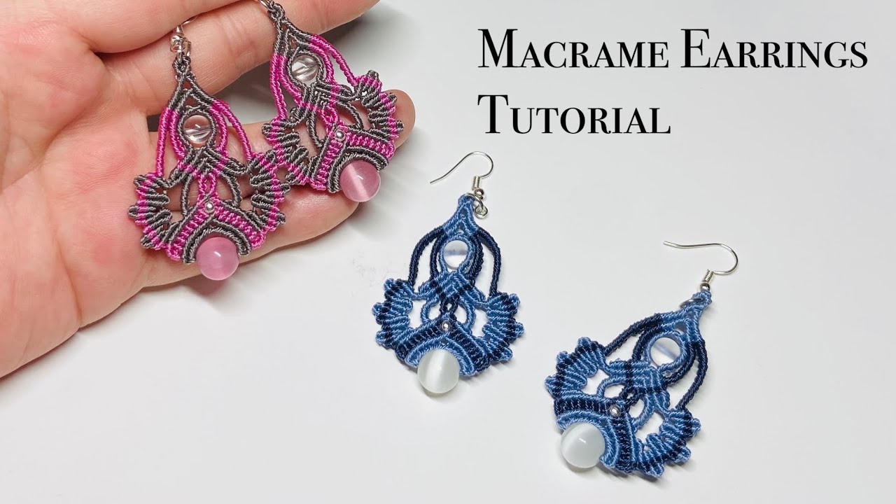 Easy】Macrame Earrings Tutorial 〜簡単！マクラメ編みピアスの編み方