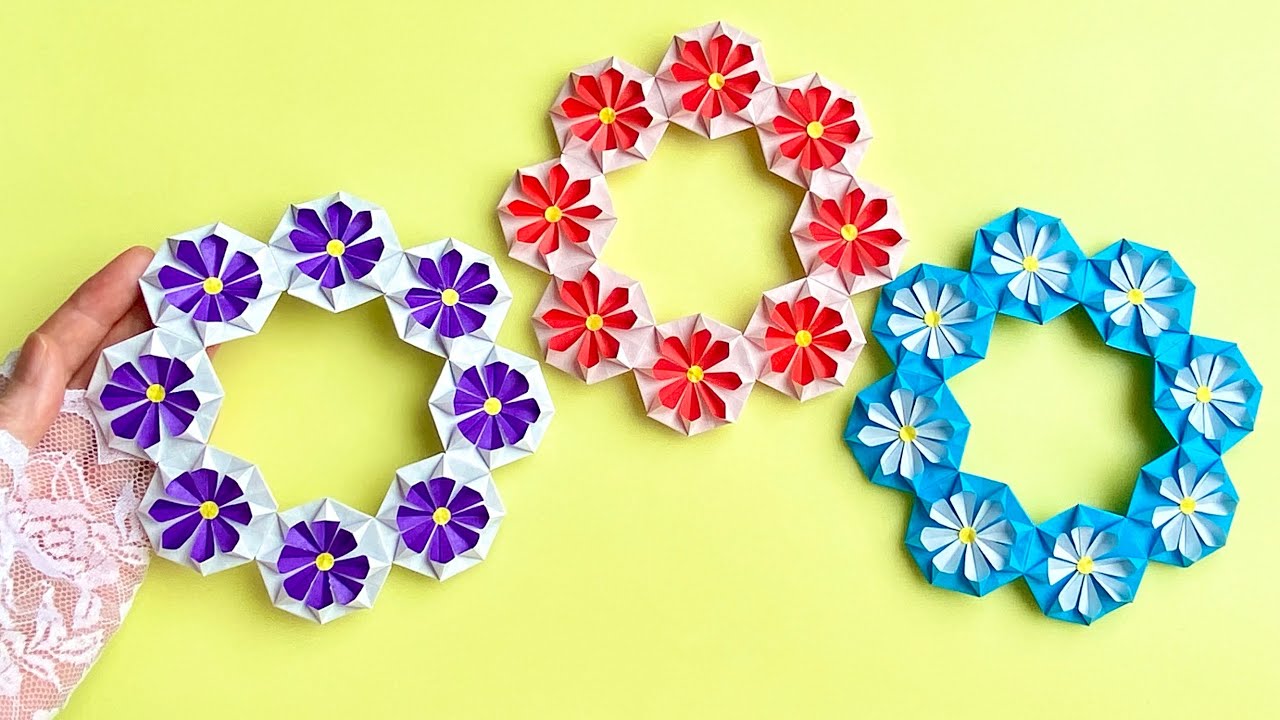 折り紙】花のミニリース／【Origami】Small Flower Wreath - YouTube