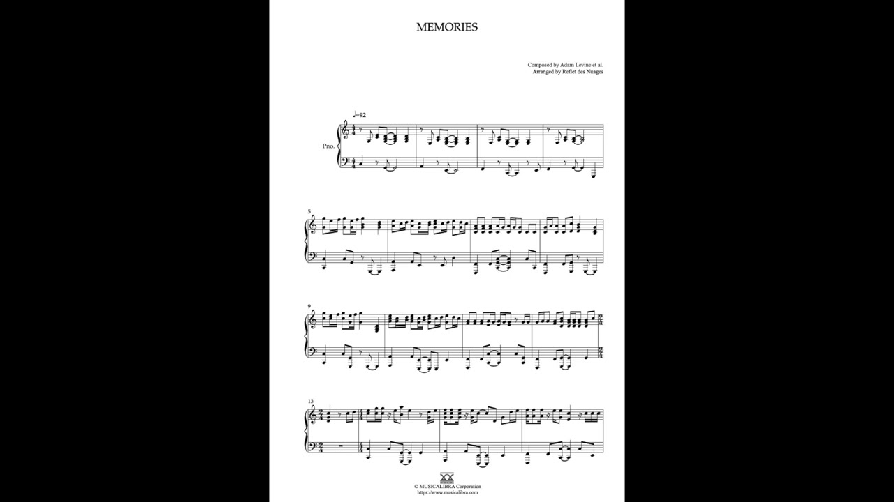 PIANO SOLO 楽譜] Memories ピアノ 編曲 楽譜 : MUSICALIBRA JAPAN