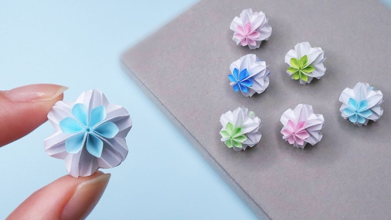折り紙花｜円型クラフトパンチで作る可愛いフラワーボール｜Origami