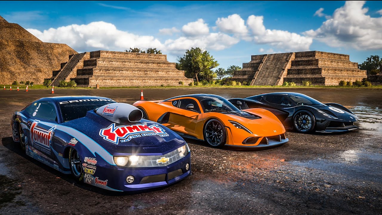 Forza Horizon 5 Drag race: Pro Stock Camaro vs Hennessey Venom F5