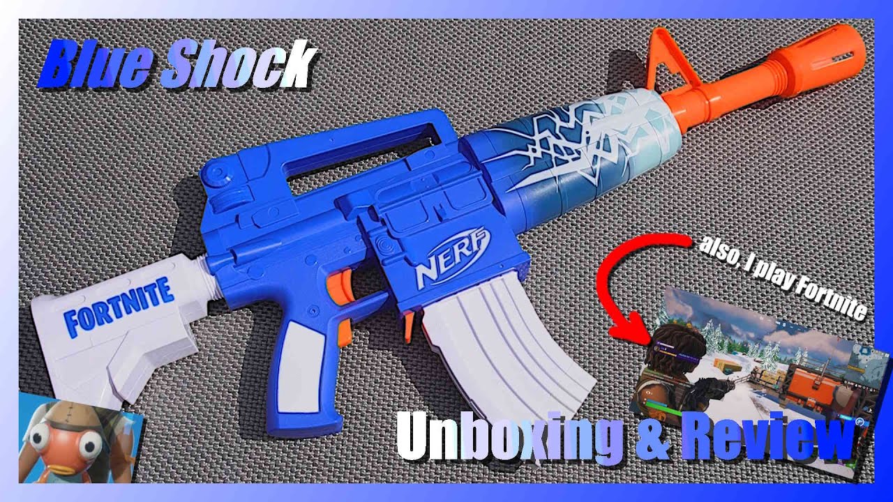 Nerf Fortnite Blue Shock Unboxing & Review (also, I play Fortnite