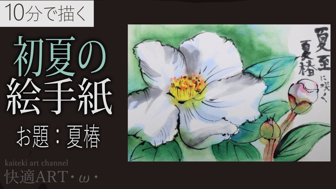 10分解説】初夏の絵手紙『夏椿』6月・梅雨・夏至・水墨画 - YouTube