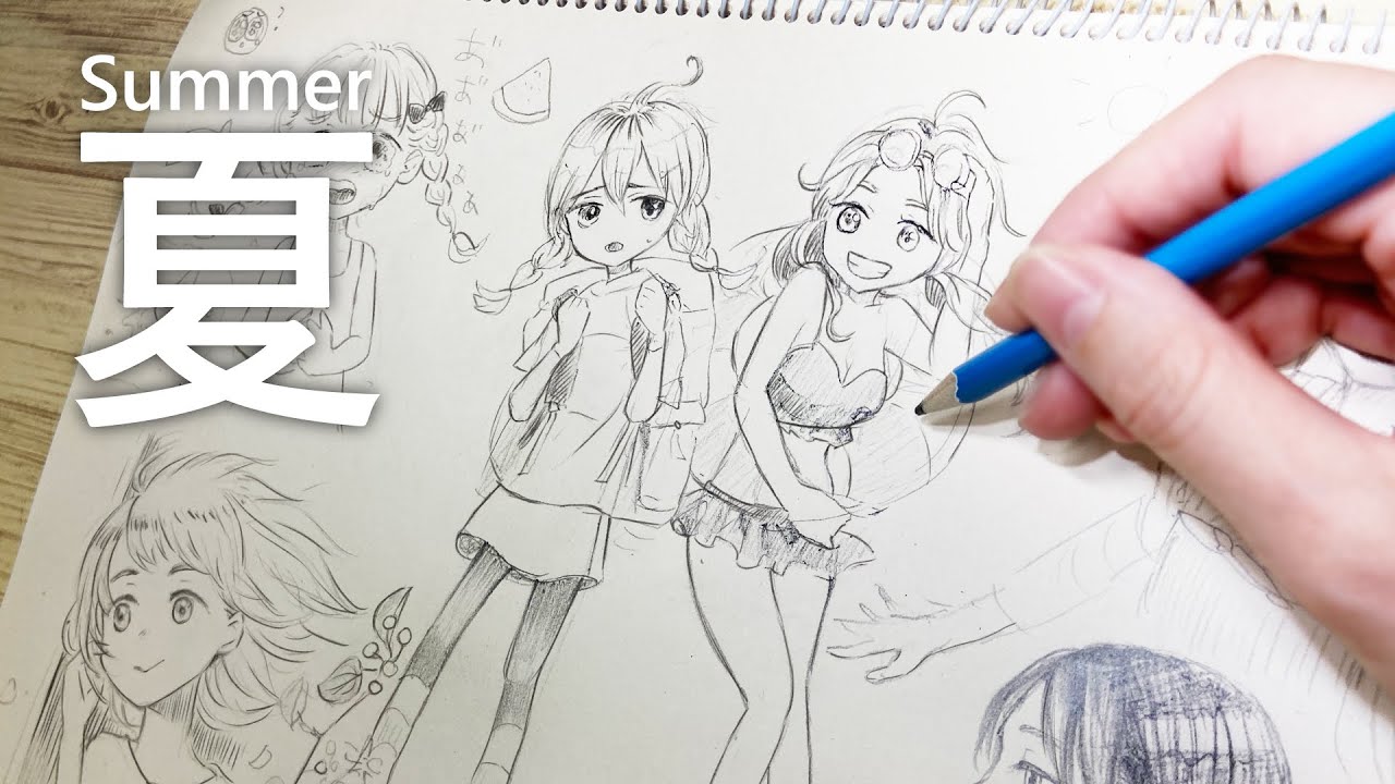 えんぴつ】夏っぽい女の子を1ページいっぱいに描いてみた🖊✨with BenQ