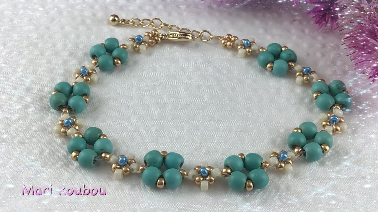 天然石とシードビーズで作るブレスレット//Bracelet made of natural
