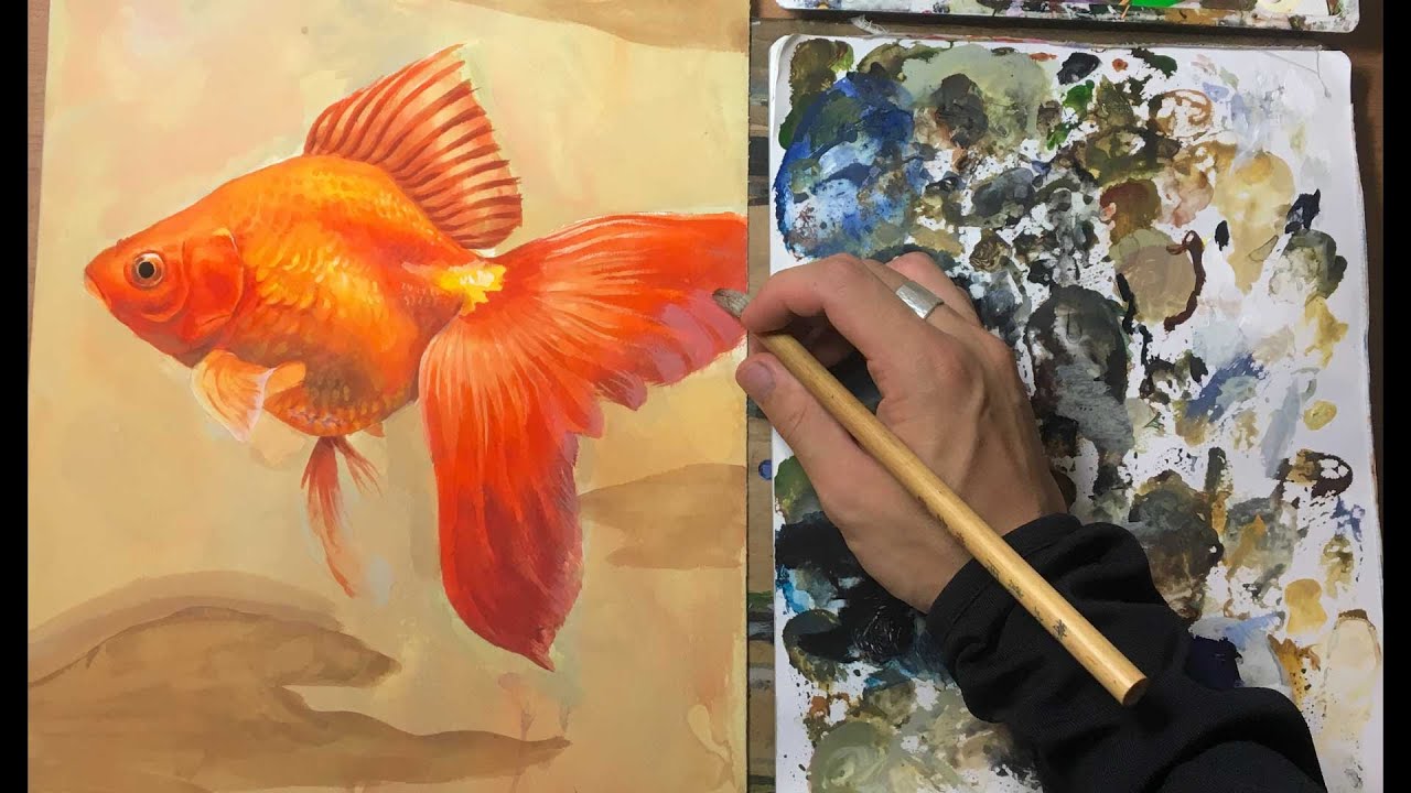 メイキング】リアルに金魚を描く アクリルガッシュ - YouTube