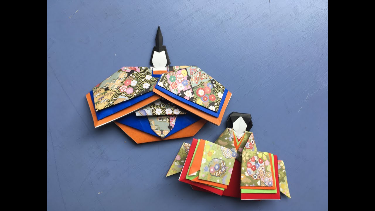 ORIGAMI : How to make HINA doll 折りびなの作り方 part 1（お内裏