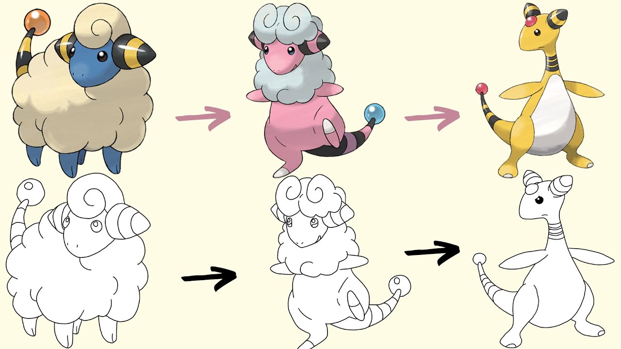 メリープ、モココ、デンリュウの描き方 | ポケモンの進化 - YouTube
