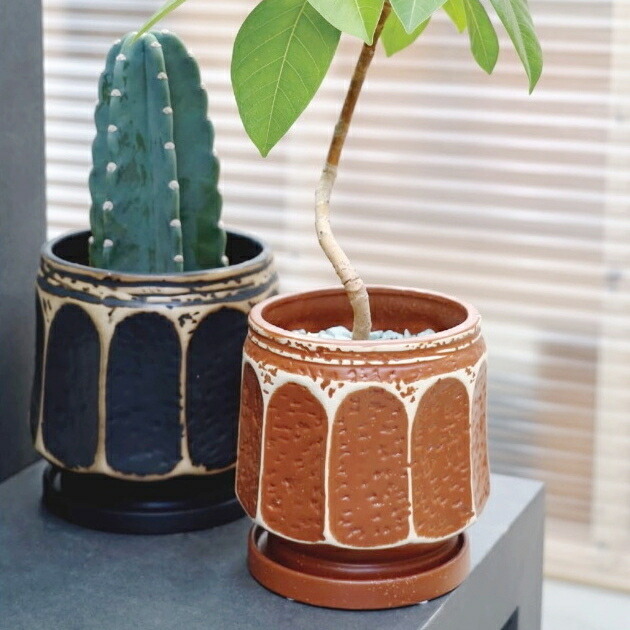 植木鉢 おしゃれ 陶器鉢 コモンS (2色) 18cm 6号 穴あり 受け皿付