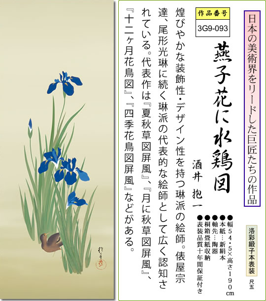 掛け軸-燕子花に水鶏図／酒井 抱一(尺五) 床の間 和室 お洒落 モダン