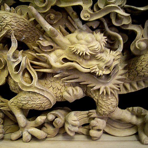 ◇木彫り彫刻◇ 龍・獅子彫刻 【商品番号m-rsr01】