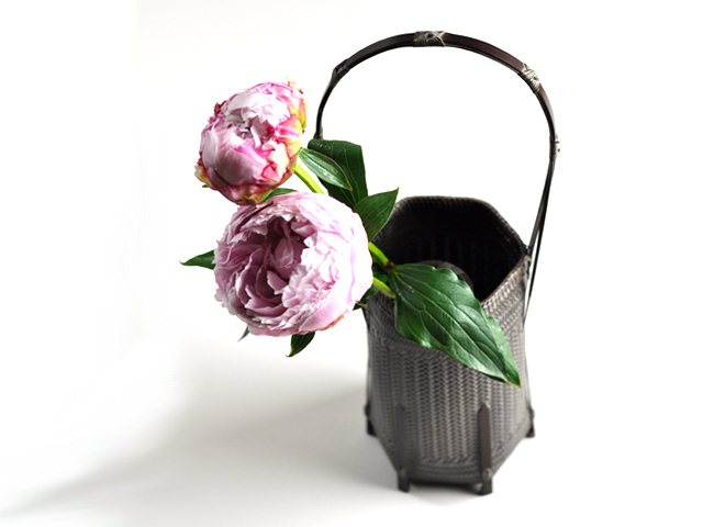 網代編み花籠 六角 /インテリア/花入れ/花籠/華道具/花器/竹/職人