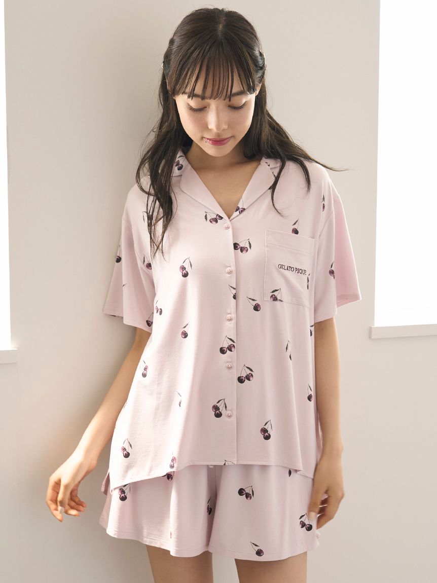 接触冷感】チェリー柄シャツ(シャツ)｜ルームウェア・パジャマ通販の