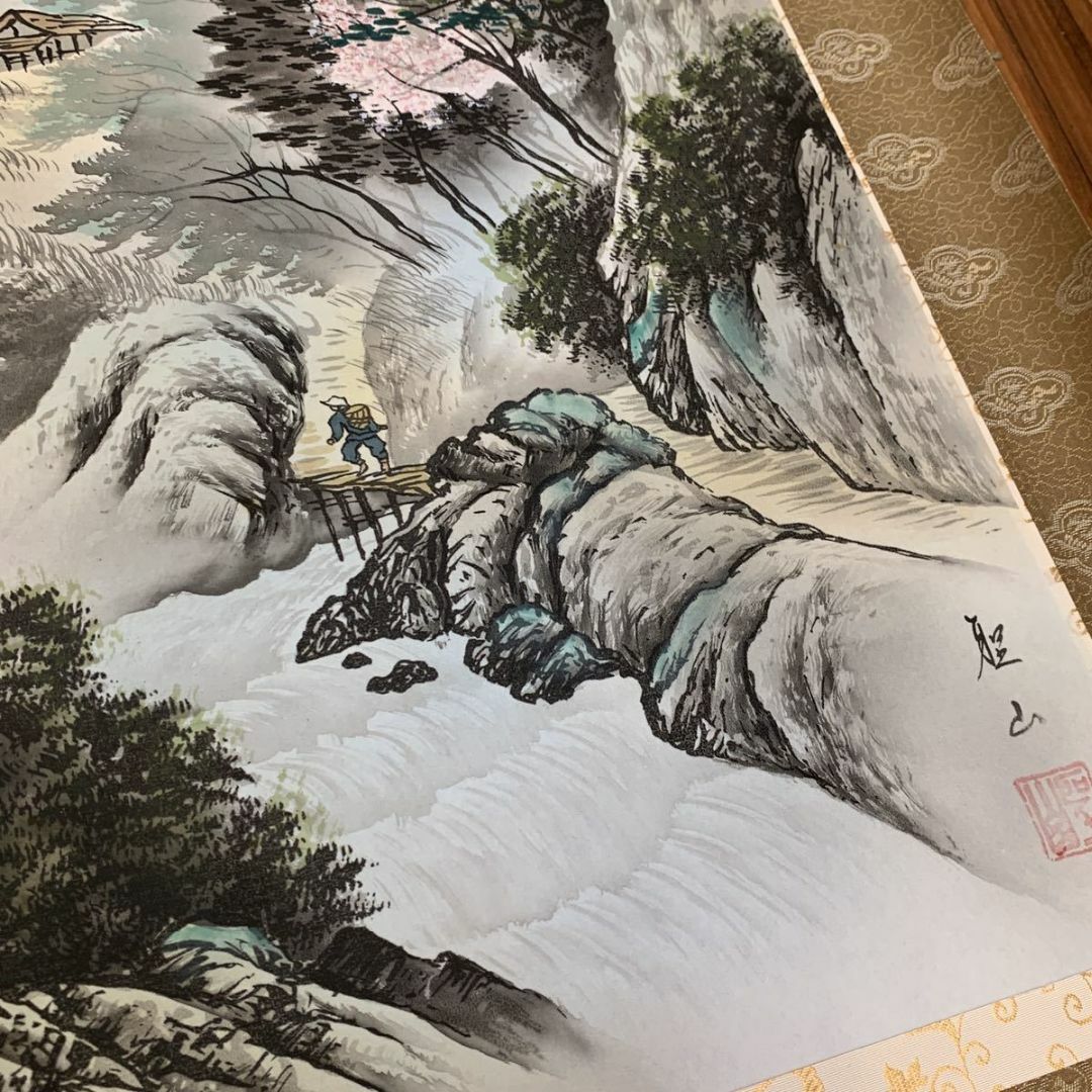 掛軸3本セット 葛谷聖山『新四季賞翫』日本画 山水 風景画 絹本 共箱付