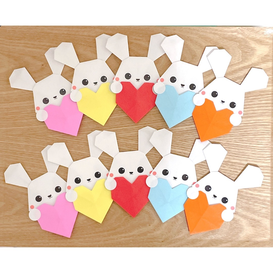 ハートうさぎ 10点 折り紙 ハンドメイド カラフル バレンタインの通販