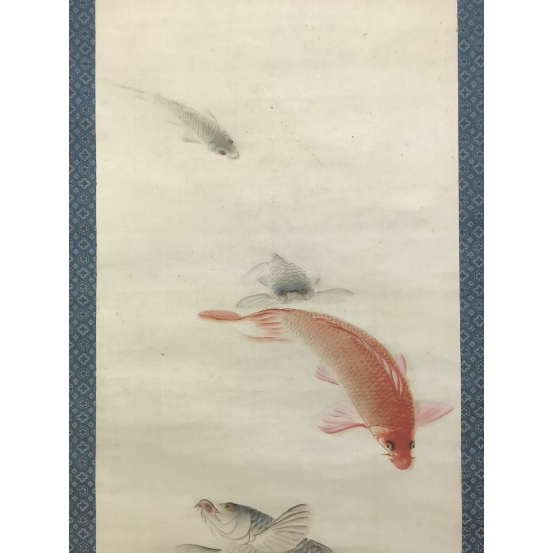 真作】上田陽愷/鯉之図/游鯉図/横物/漆画/掛軸☆宝船☆Y-743JM34