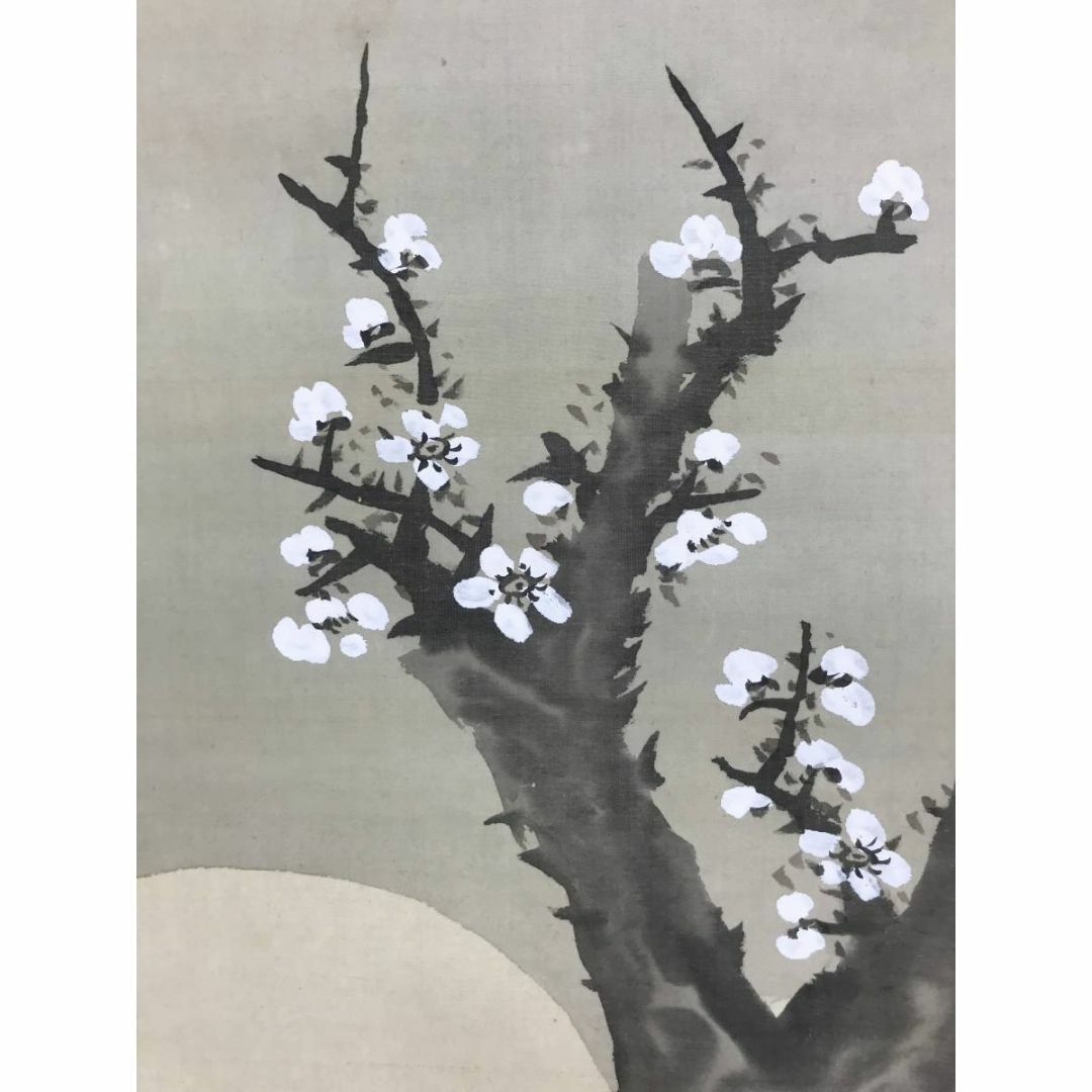 真作/指頭海山/月梅画賛/梅図/梅花図/花鳥図/掛軸☆宝船☆AD-487の通販