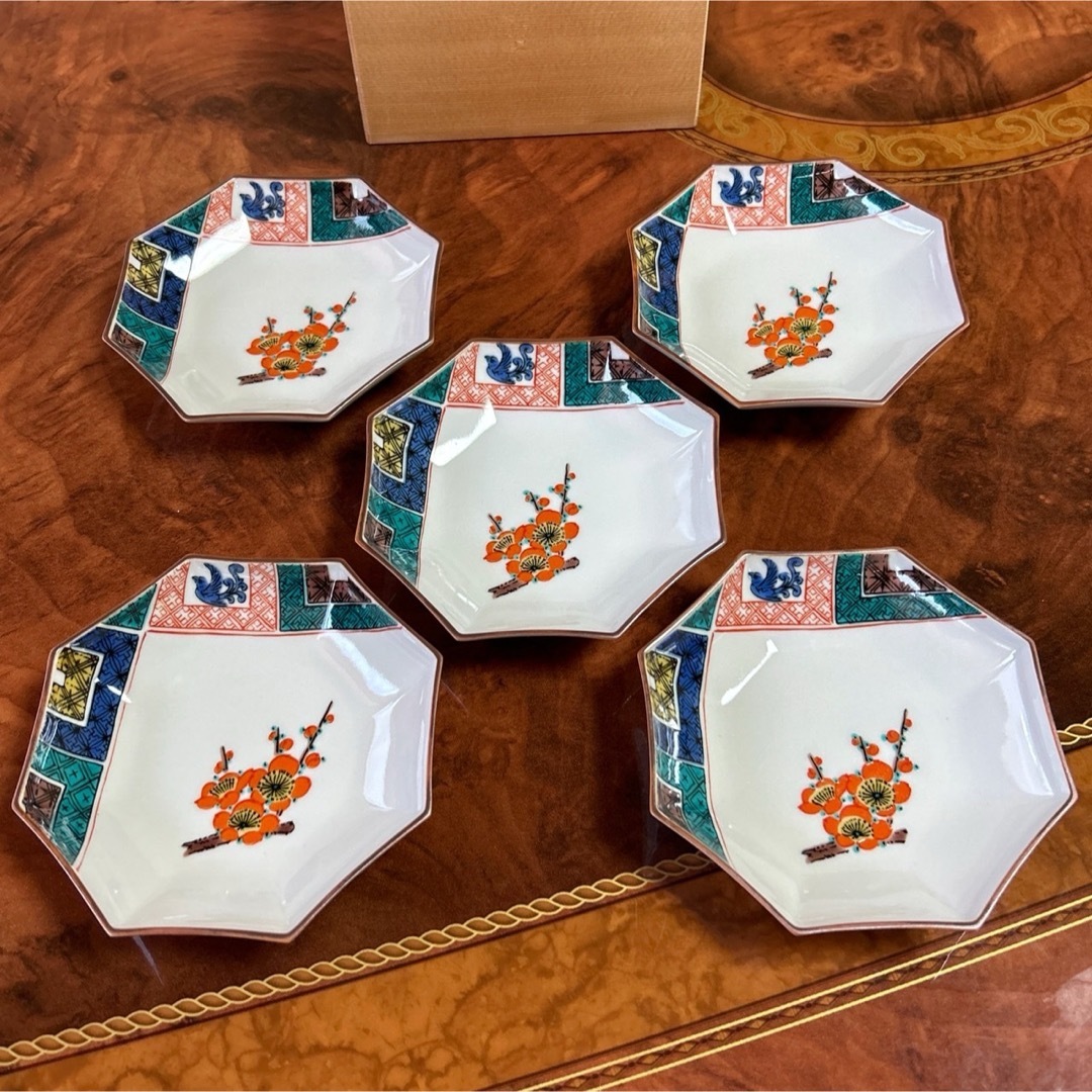 九谷青窯 - 九谷焼 八角皿揃 5枚セット 銘々皿 小皿 豆皿 色絵 青手