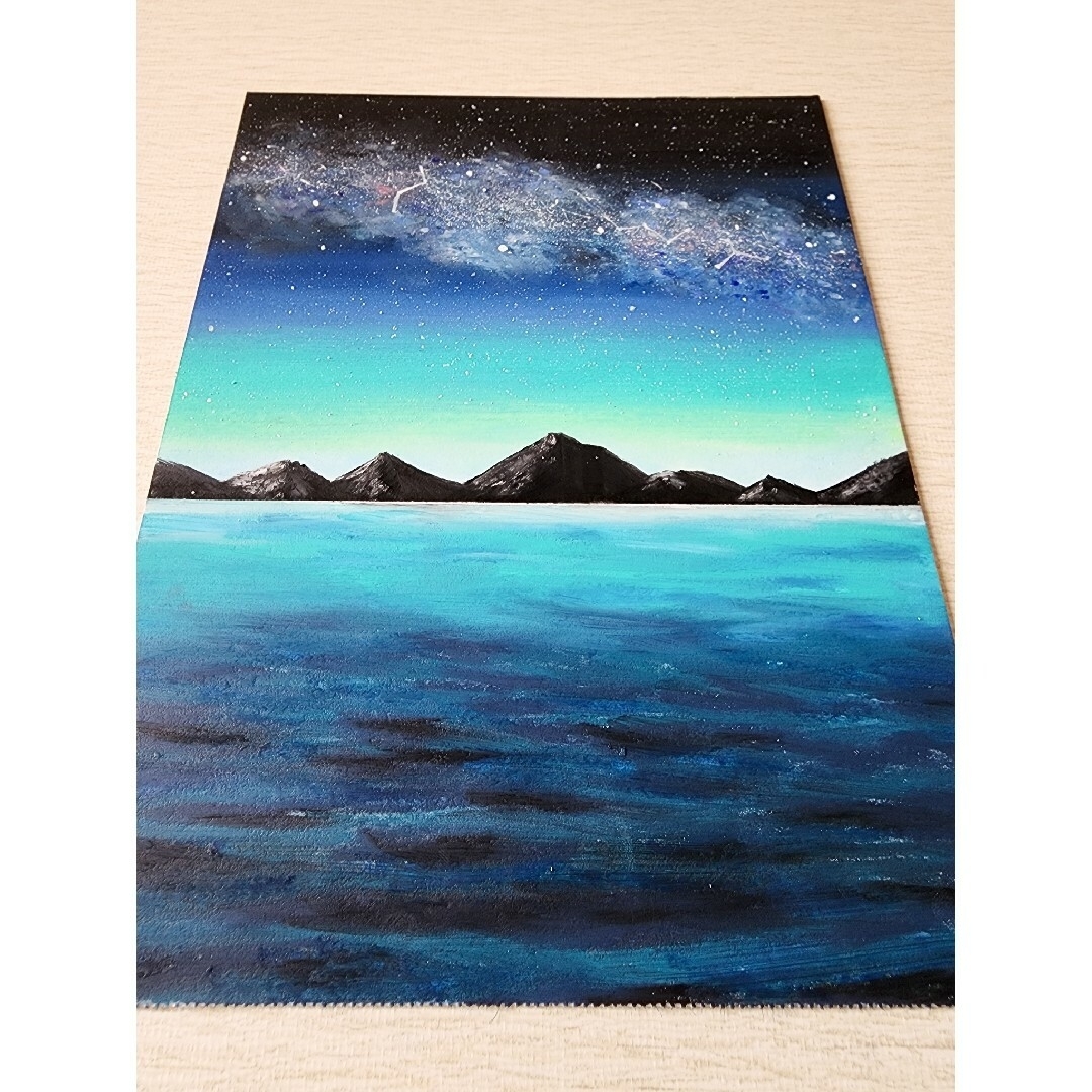 風景画 海の絵 夜空 星 アート パステル画 絵画 イラスト オイル