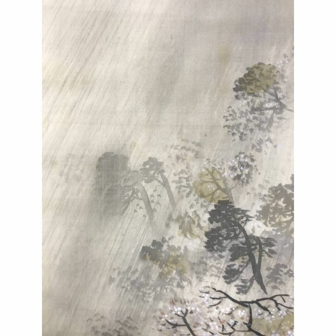 真作/栗林太然/嵐峡春雨曳舟図/春の嵐/桜花山水図/掛軸☆宝船☆AG-739