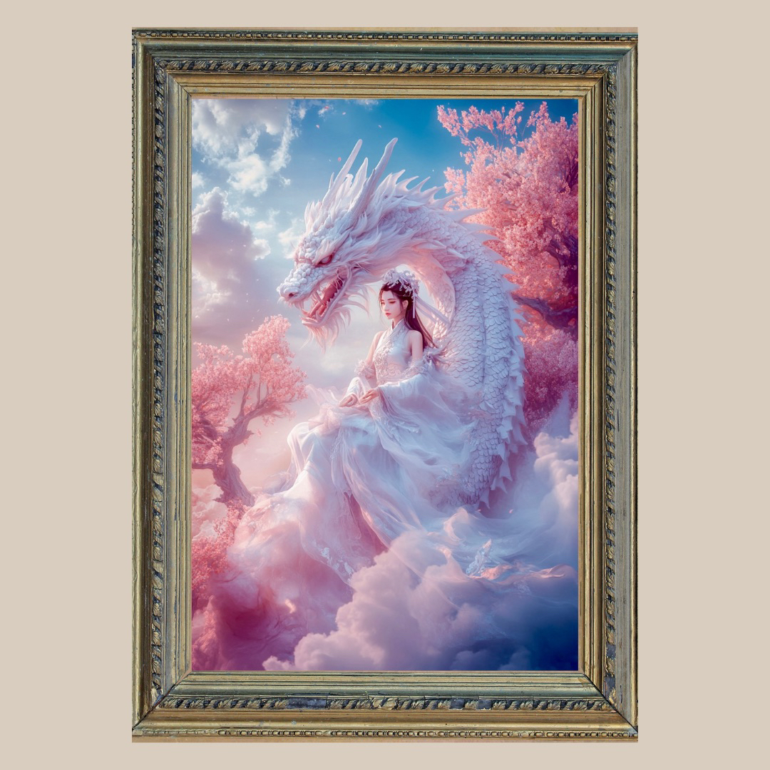 開運絵画 生命の木 金の成る木 白龍 天界の花 開運絵画 生命の木 金の