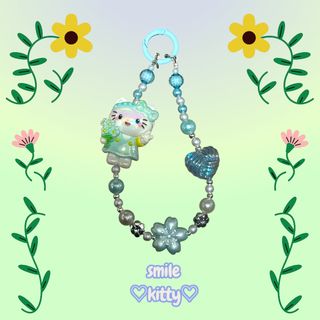 ハローキティ - smile ピース キティちゃん 水色 桜 ビーズストラップ