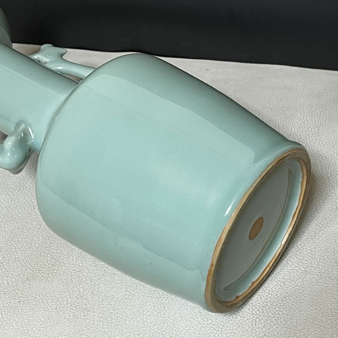 宮永東山 青磁 鳳凰耳 花入 共箱 耳付花入 茶道具 【k3437】の通販 by