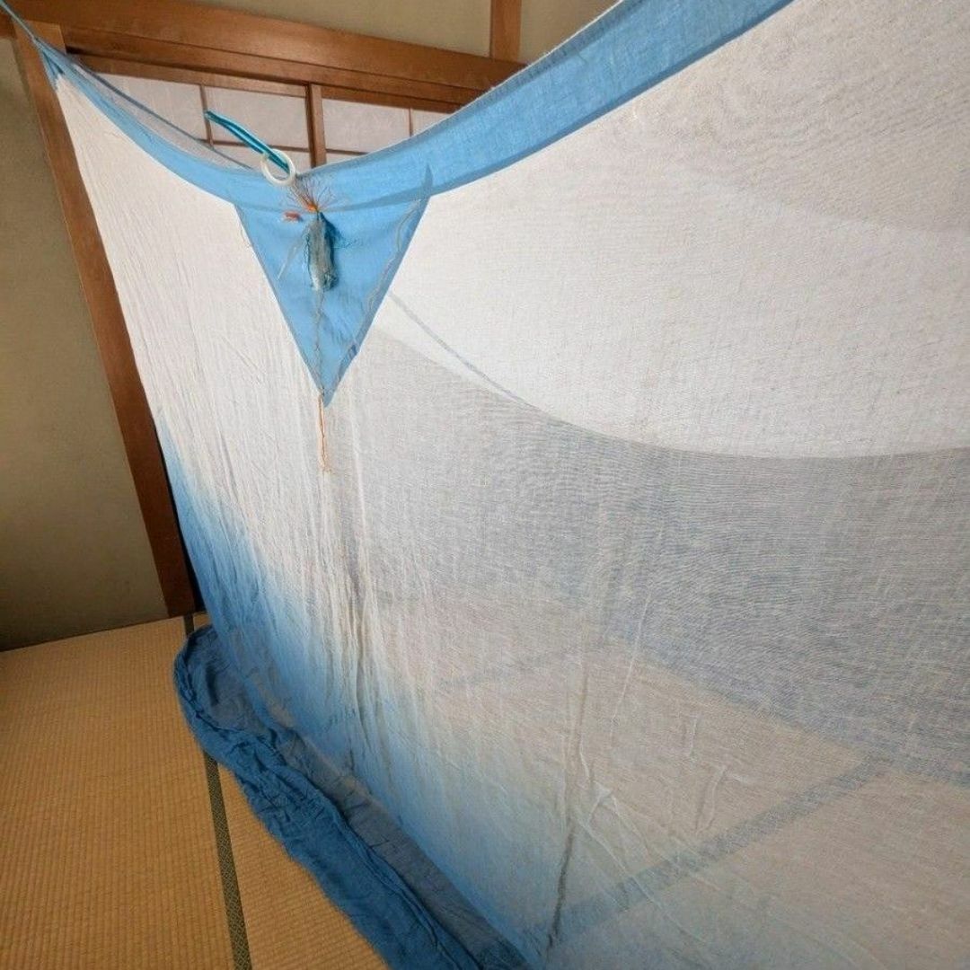 月印 本麻の蚊帳 4.5畳用 白×藍色グラデーション 未使用品