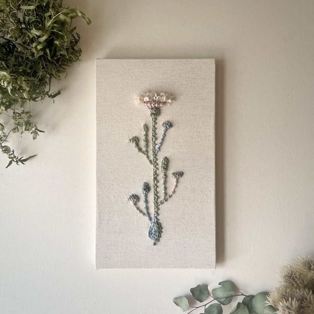 一点もの】『手紡ぎ糸のお花. f'』手刺繍ファブリックパネル 人気