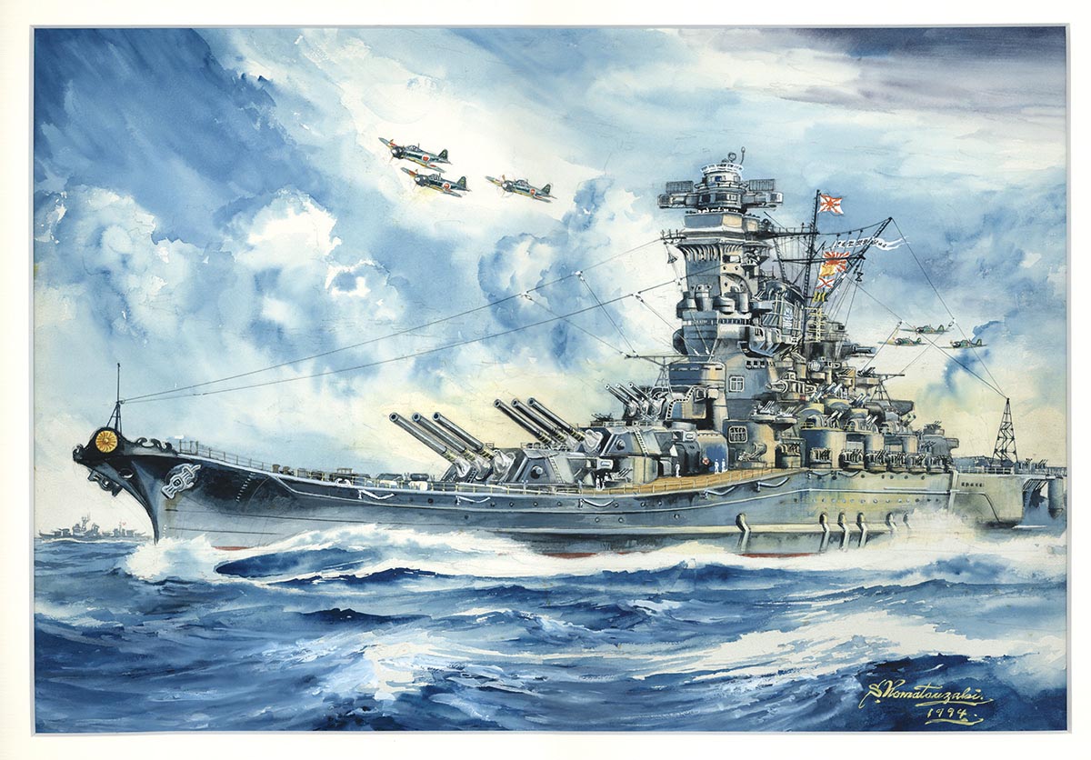 4111］ 小松崎茂 直筆カラーイラスト 大和1994