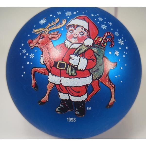 クリスマスオーナメント・キャンベル・ガラス製・青・マスコットサンタ