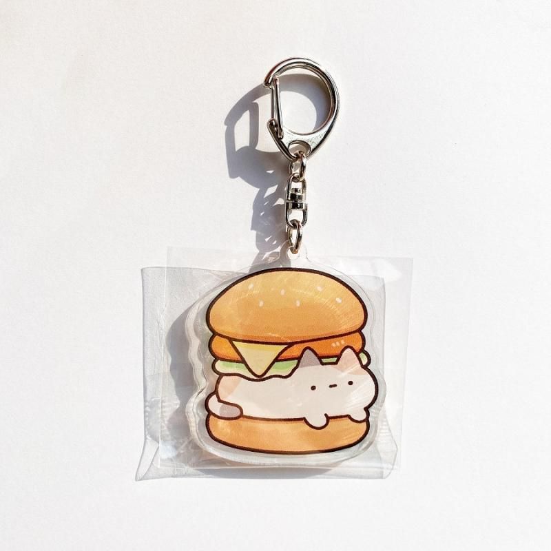 とっと ずんどうネコアクリルキーホルダー ハンバーガー - FEWMANY