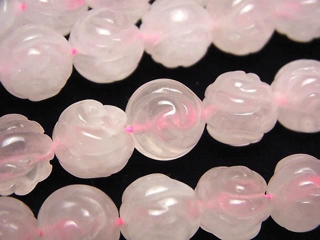 ローズクォーツ ラウンドローズ（薔薇）カット12mm 1連（約36cm