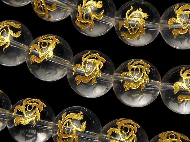 金色！【玄武・四神獣】の彫刻入り！クリスタル ラウンド10mm・12mm