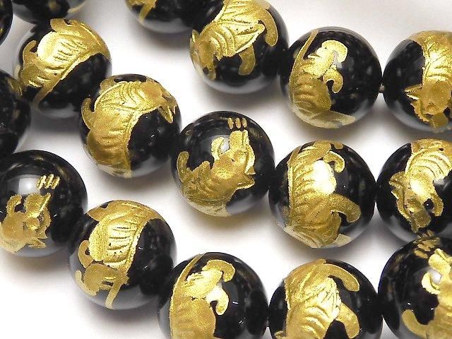 金色！白虎（四神獣）の彫刻入り！オニキス ラウンド10・12・14・16mm
