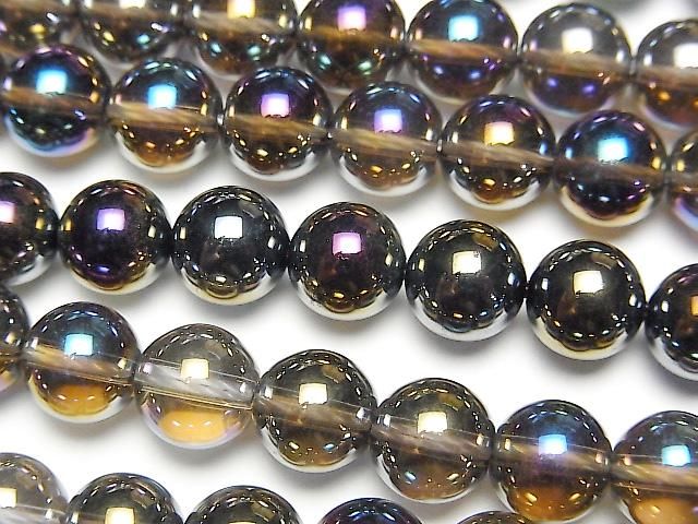 フラッシュ・スモーキークォーツ ラウンド8mm ｜天然石ビーズの卸問屋