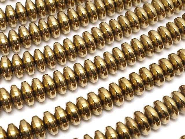 ヘマタイト ロンデル（ボタン）6×6×3mm ゴールドコーティング ｜天然石