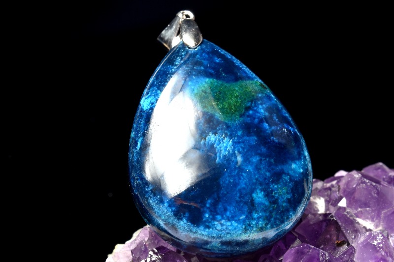 1点物】Silver925◇高発色 アズライト(藍銅鉱) 32x24mm ドロップ