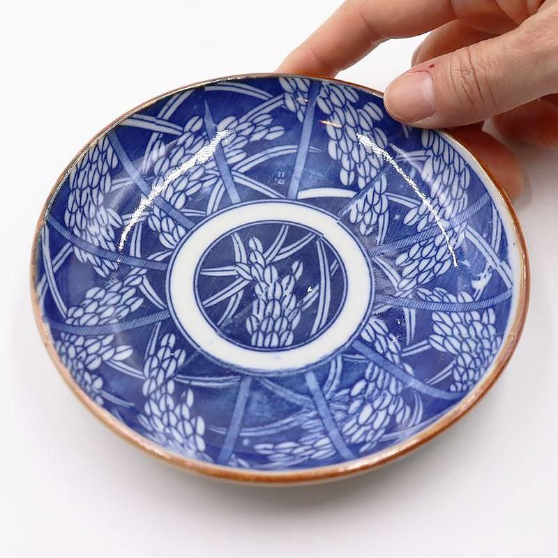 アンティーク染付小皿｜稲麦穀物文様｜直径13cm