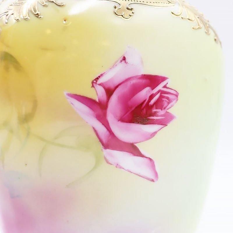 大正時代のオールドノリタケ手描き薔薇花瓶金彩アンティーク