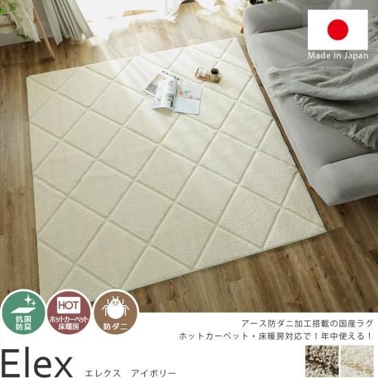 アース防ダニ機能搭載！安心安全の日本製ラグ 『エレクス アイボリー