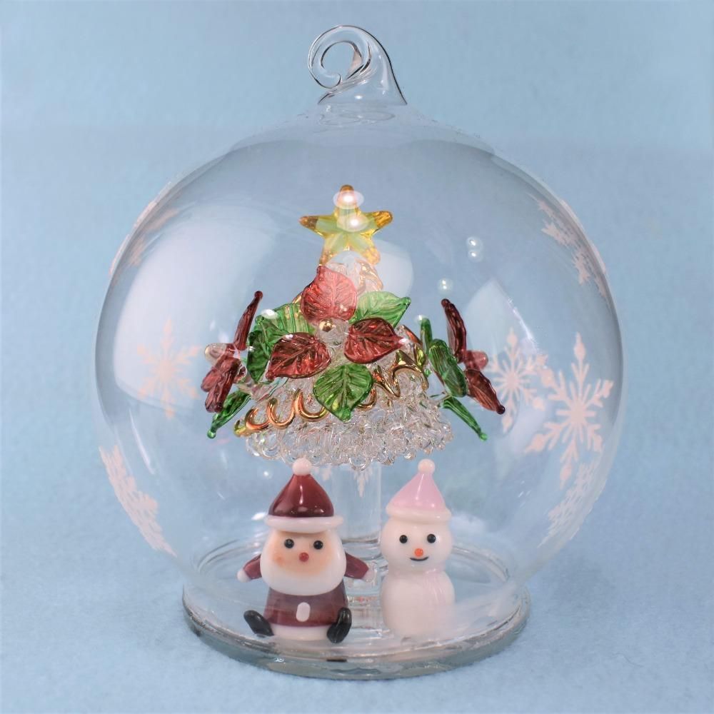 クリスマスガラス細工｜結晶ドームサンタと雪だるま｜フォーカート