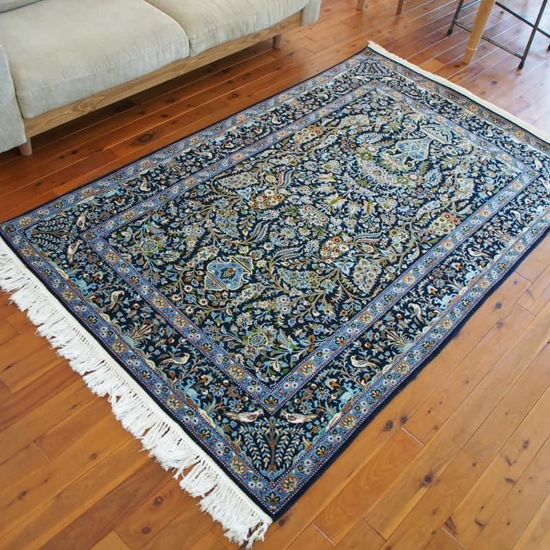 イラン ペルシャ絨毯 ウール絨毯シルク混 135×217cm ヴィンテージラグ