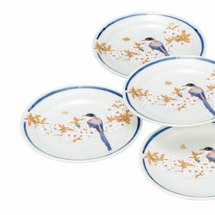 5寸丸皿揃 金箔山桜に鳥 / 美山窯 （化粧箱入り） - 和食器の通販なら