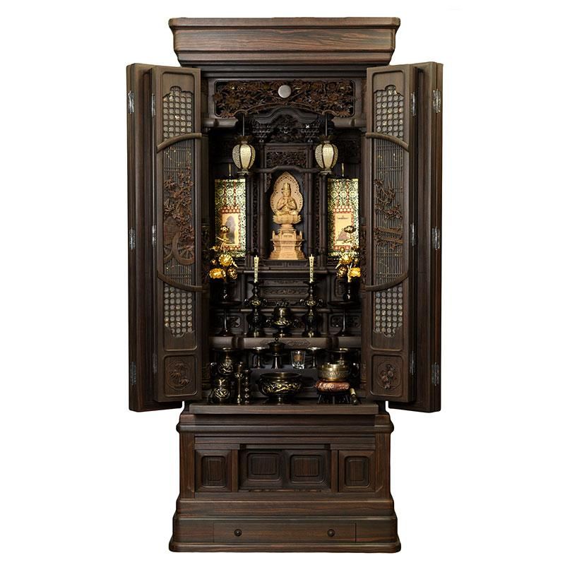 全宗派】縞黒檀 銘木仏壇 仏具セット付き（22号/ムク板使用） - 仏壇