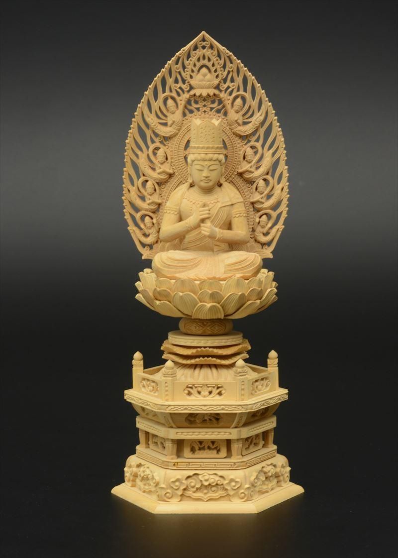 真言宗】柘植製 大日如来(座像/2.5寸) 六角台座 飛天光背 仏像 - 仏壇
